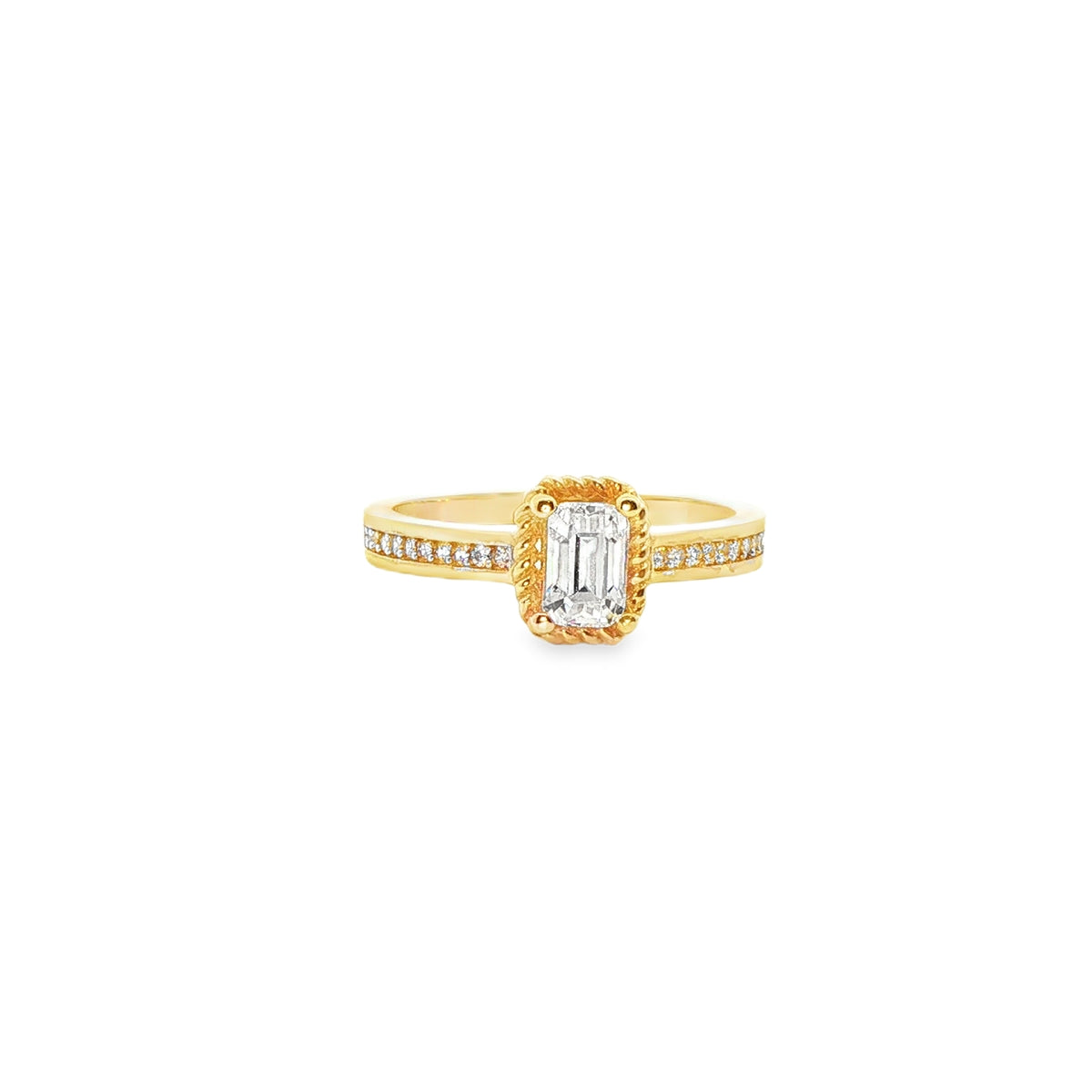 ANILLO DE ORO AMARILLO 14K CON ZIRCONIA BLANCA