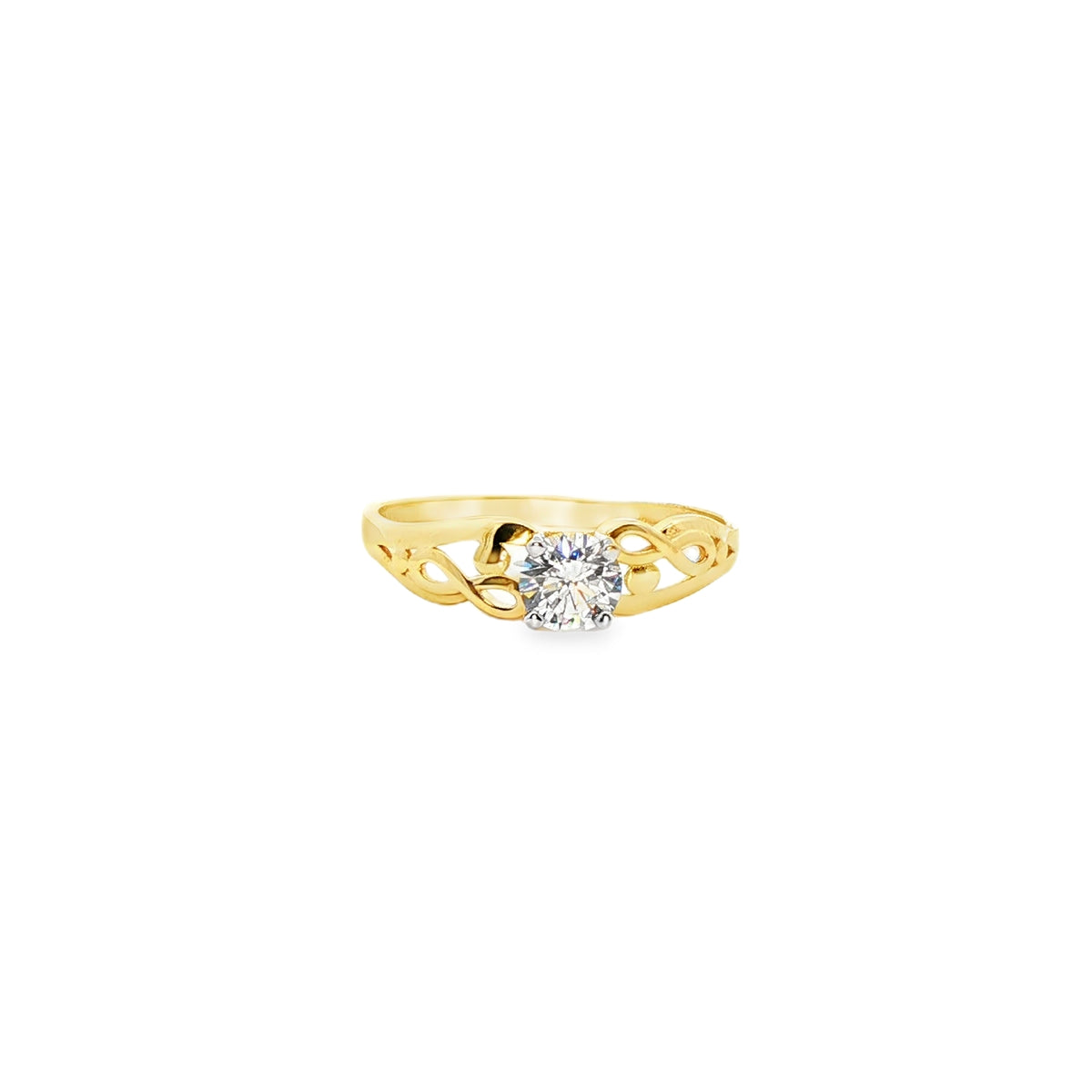 ANILLO SOLITARIO DE ORO AMARILLO 14K CON ZIRCONIA DE CRISTAL