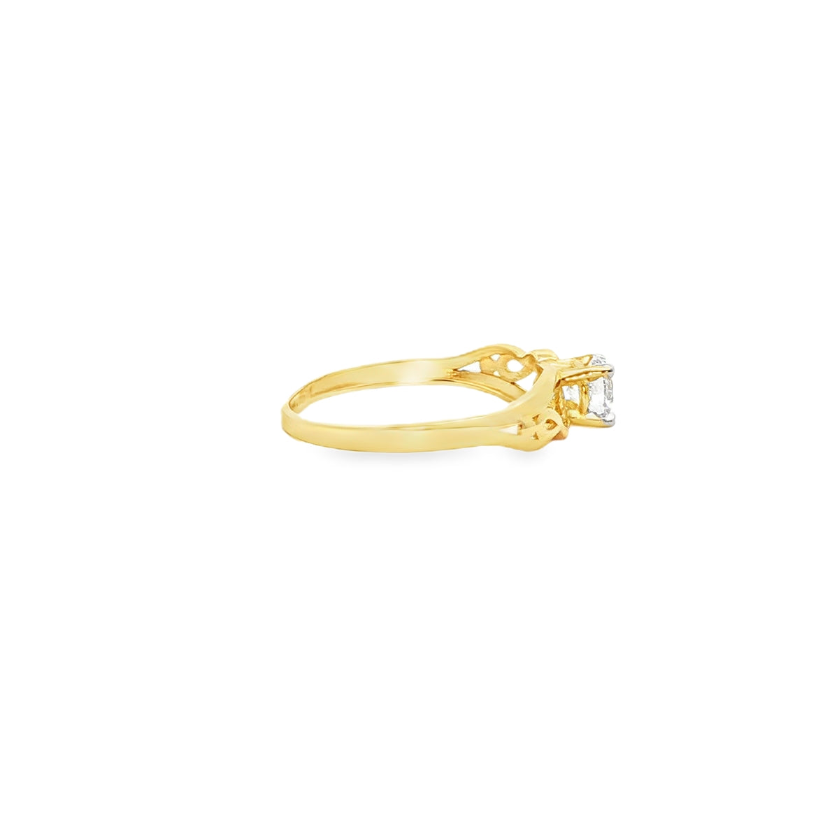 ANILLO SOLITARIO DE ORO AMARILLO 14K CON ZIRCONIA DE CRISTAL