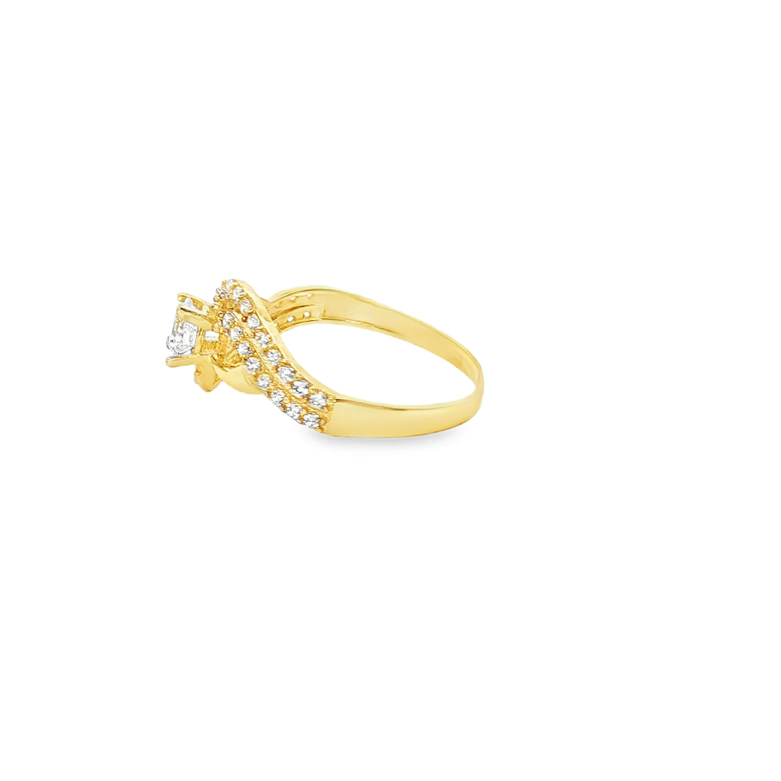 ANILLO SOLITARIO EN ORO DE 14K CON ZIRCONIA DE CRISTAL CENTRAL