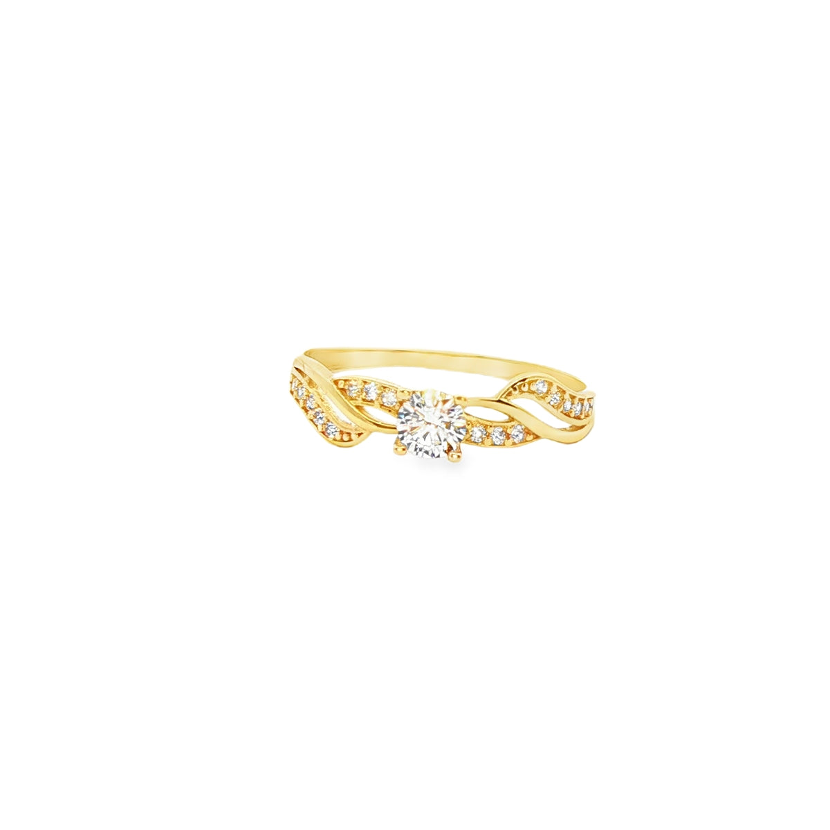 ANILLO SOLITARIO DE ORO AMARILLO 14K CON ZIRCONIA DE CRISTAL