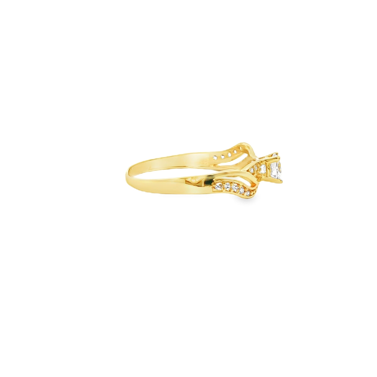 ANILLO SOLITARIO DE ORO AMARILLO 14K CON ZIRCONIA DE CRISTAL