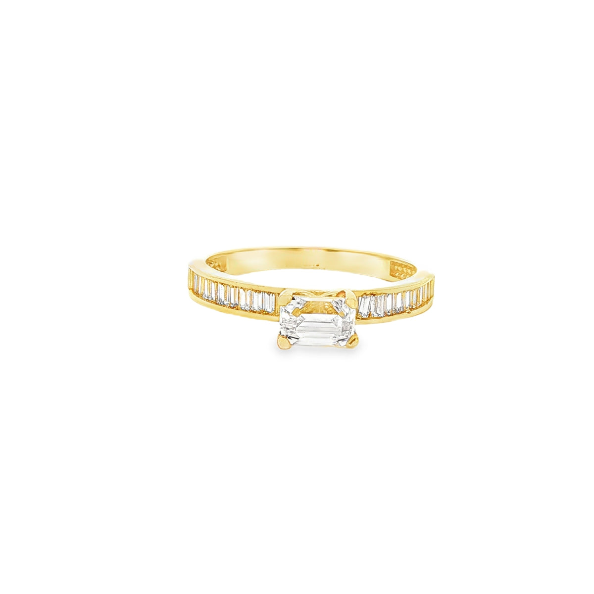 ANILLO EN ORO AMARILLO 14K CON ZIRCONIA BLANCA CENTRAL