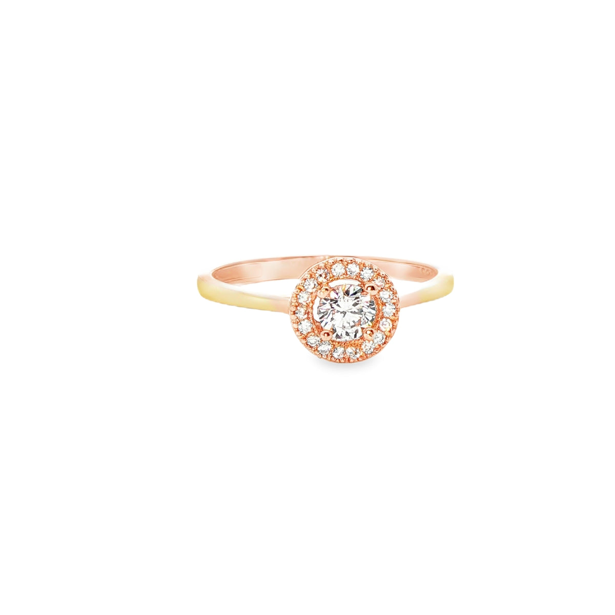 ANILLO SOLITARIO EN ORO ROSA 14K CON ZIRCONIA DE CRISTAL CENTRAL