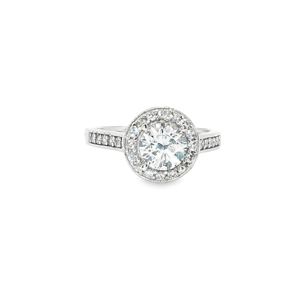 ANILLO SOLITARIO DE ORO BLANCO 14K CON ZIRCONIA CLÁSICA DE CRISTAL