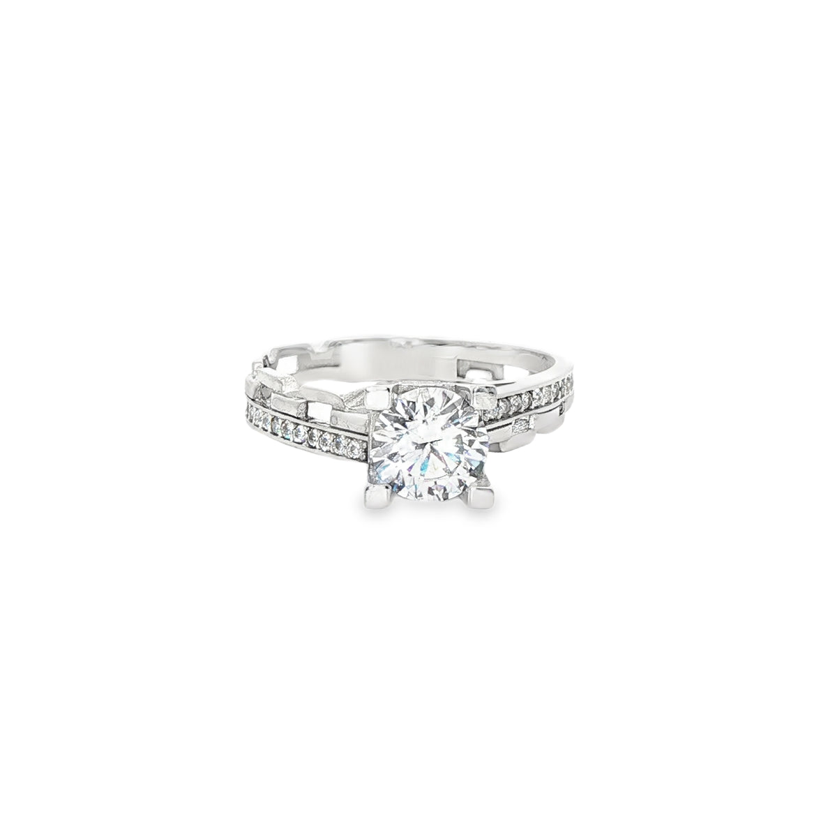 ANILLO DE ORO BLANCO 14K CON ZIRCONIA CENTRAL BRILLANTE