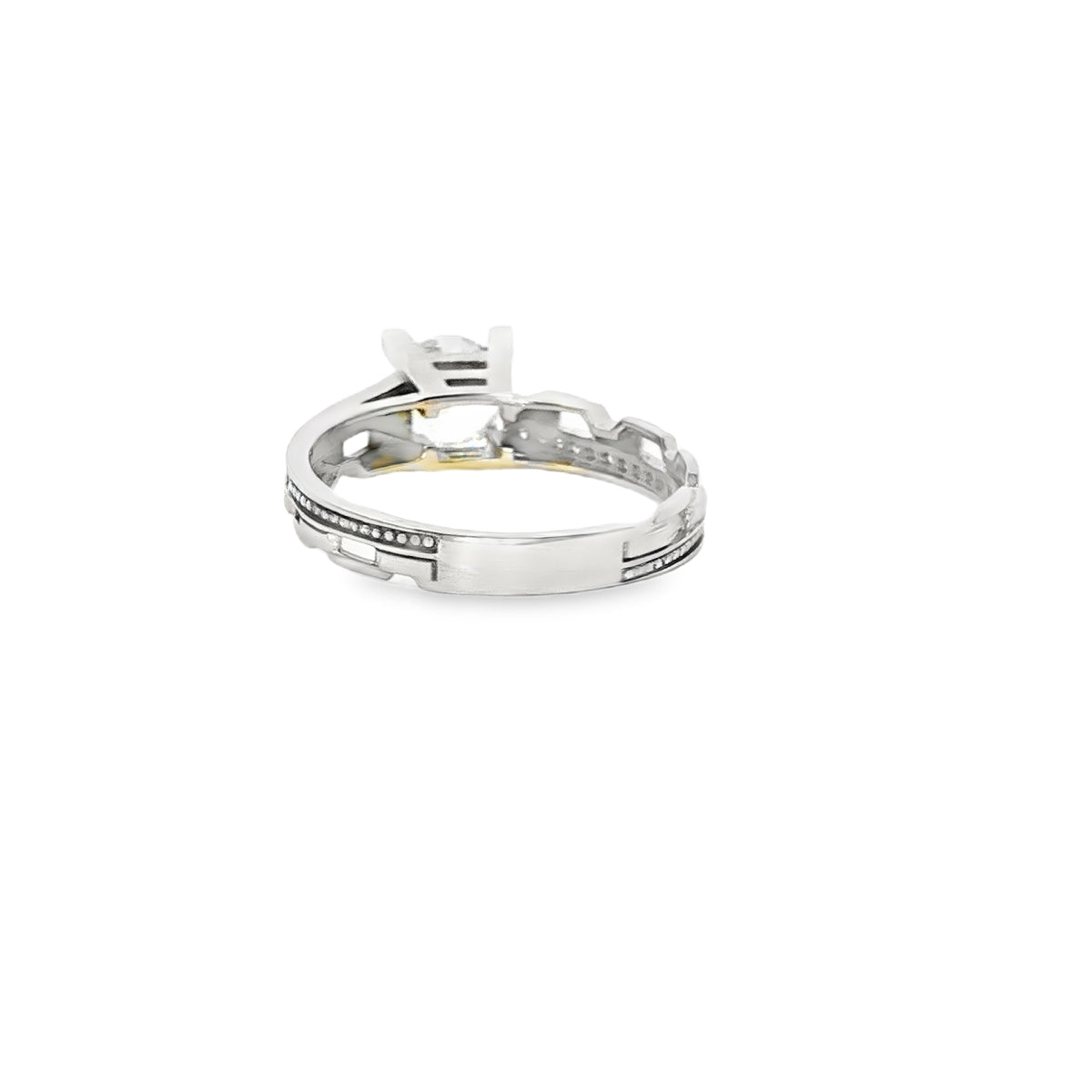 ANILLO DE ORO BLANCO 14K CON ZIRCONIA CENTRAL BRILLANTE