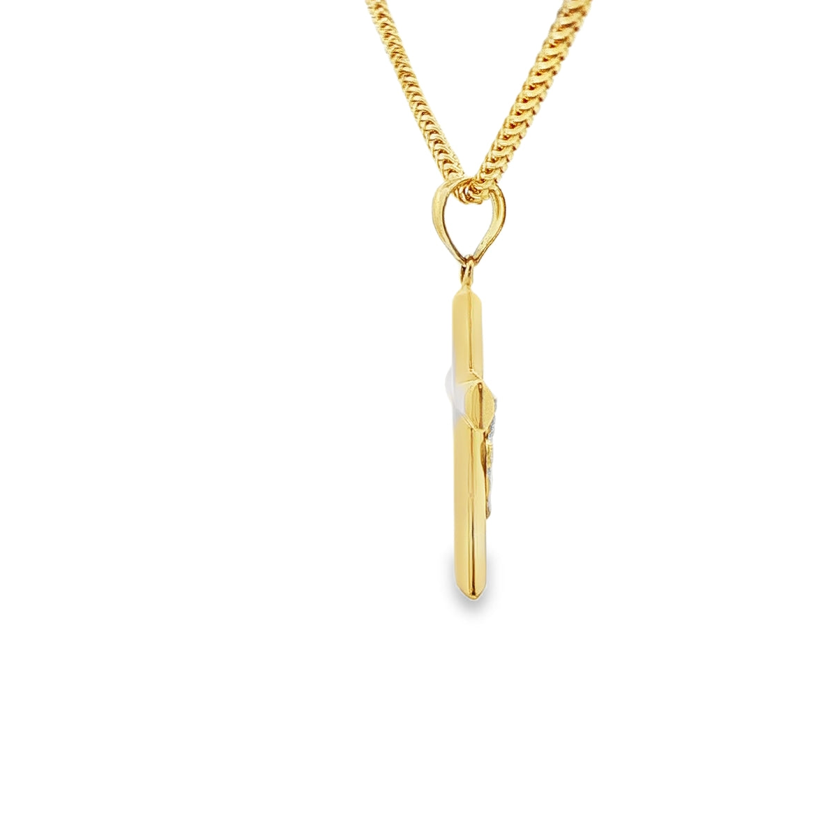 DIJE DE CRUZ EN ORO 14K CON FIGURA EN ORO BLANCO