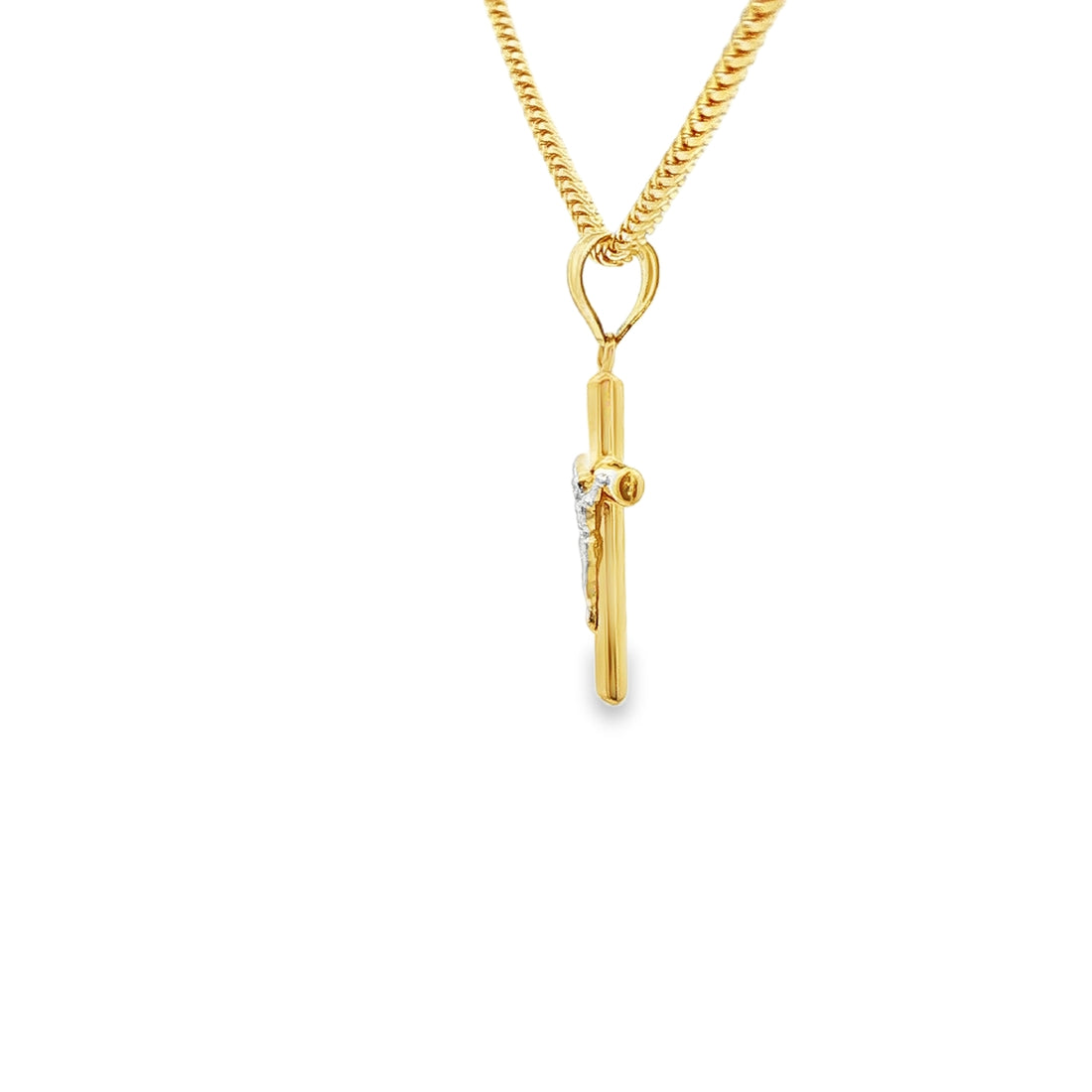 CRUZ DE ORO 14K CON FIGURA EN ORO BLANCO