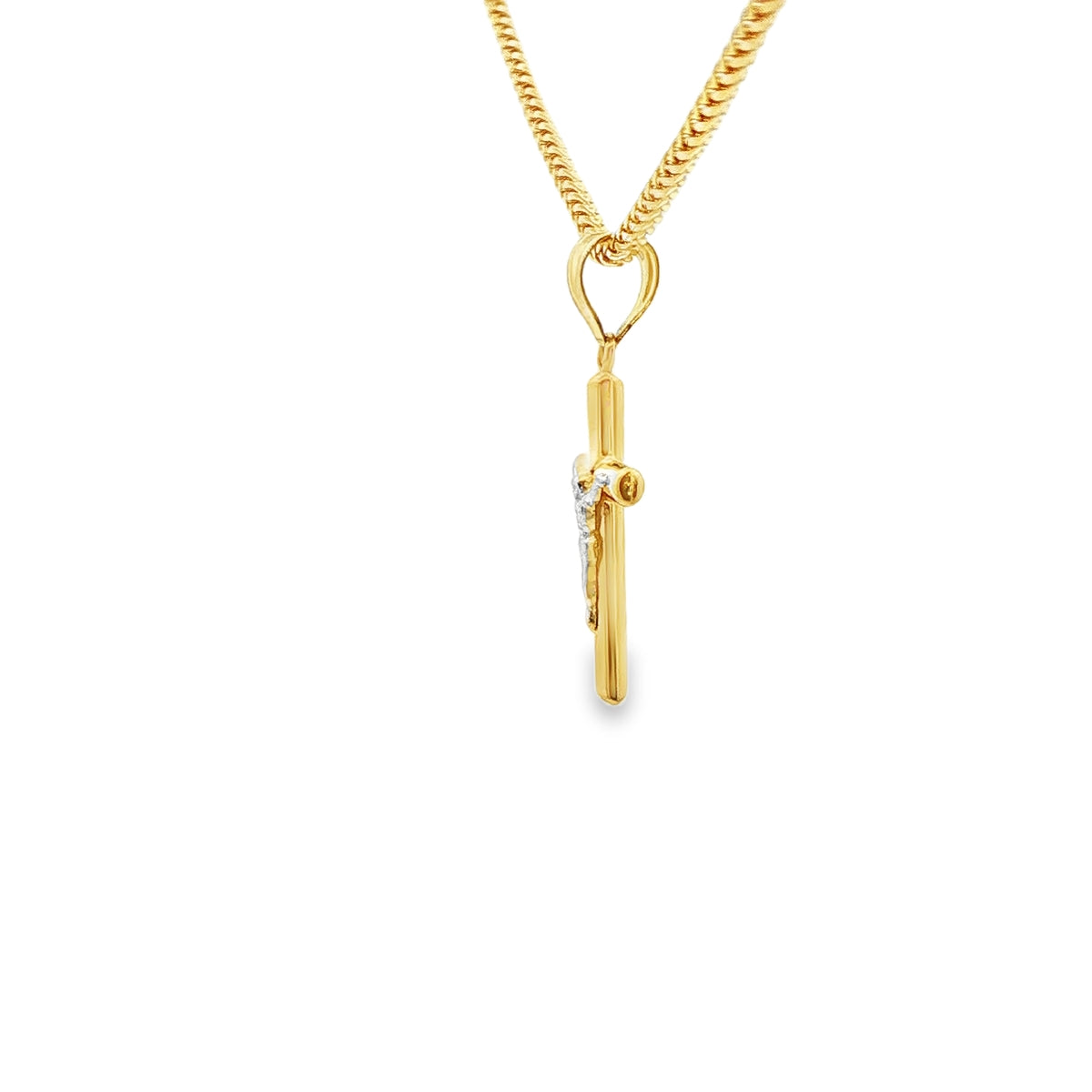 CRUZ DE ORO 14K CON FIGURA EN ORO BLANCO