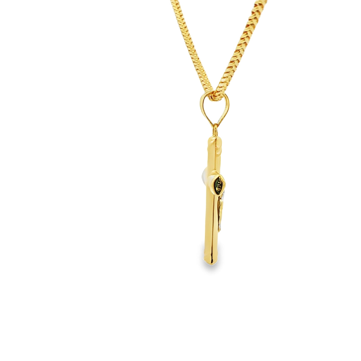 DIJE DE CRUZ EN ORO 14K CON FIGURA EN ORO BLANCO