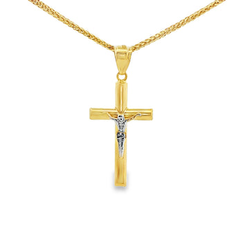 DIJE DE CRUZ EN ORO 14K CON FIGURA EN ORO BLANCO