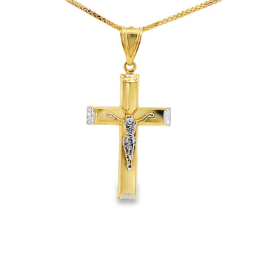 DIJE DE CRUZ EN ORO DE 14K CON FIGURA EN ORO BLANCO