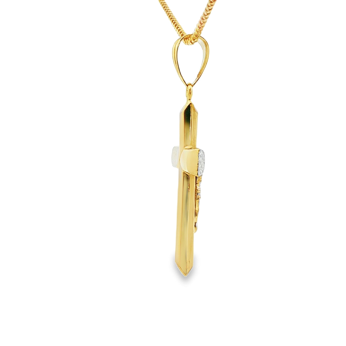 DIJE DE CRUZ EN ORO DE 14K CON FIGURA EN ORO BLANCO