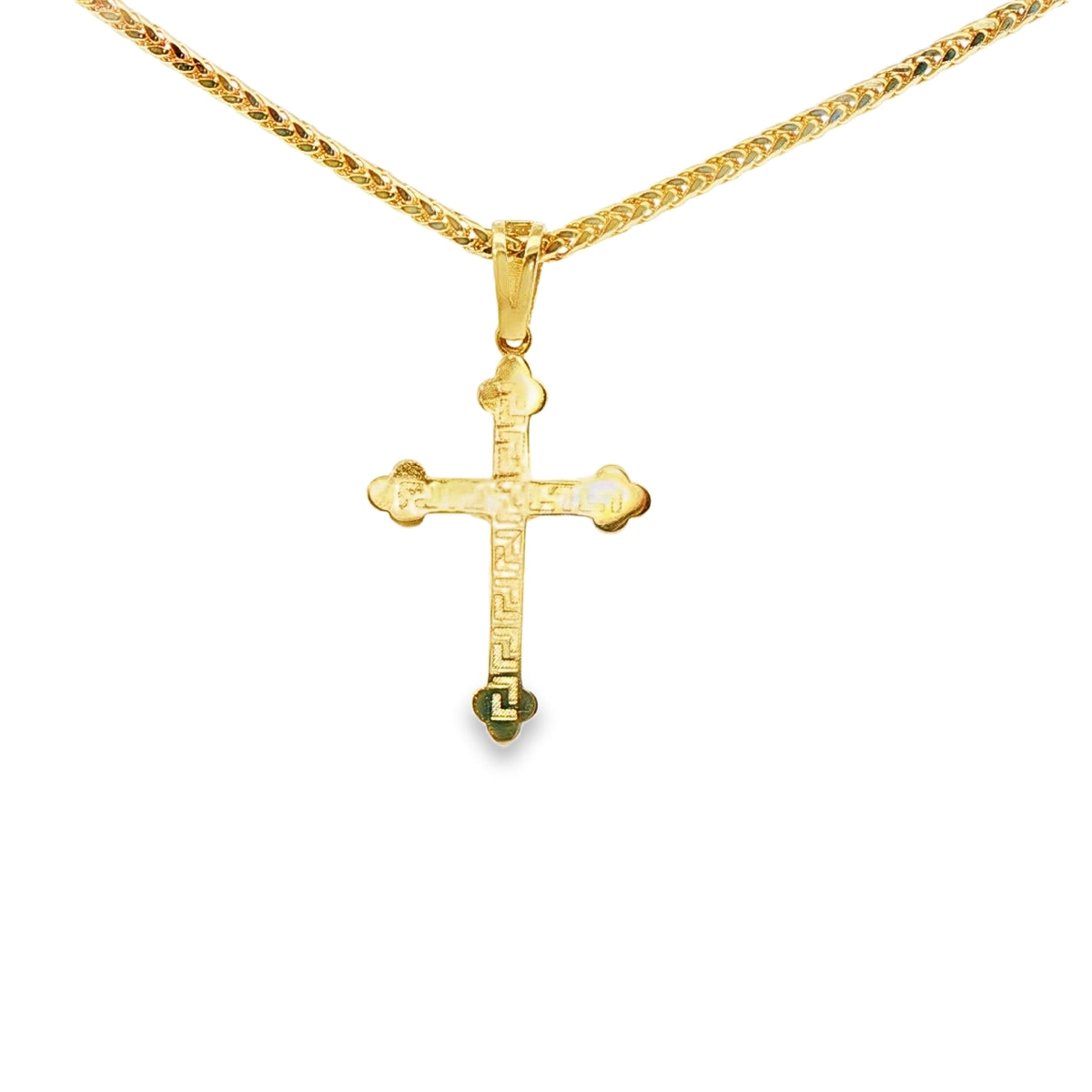 DIJE DE CRUZ EN ORO DE 14K CON FIGURA EN ORO BLANCO