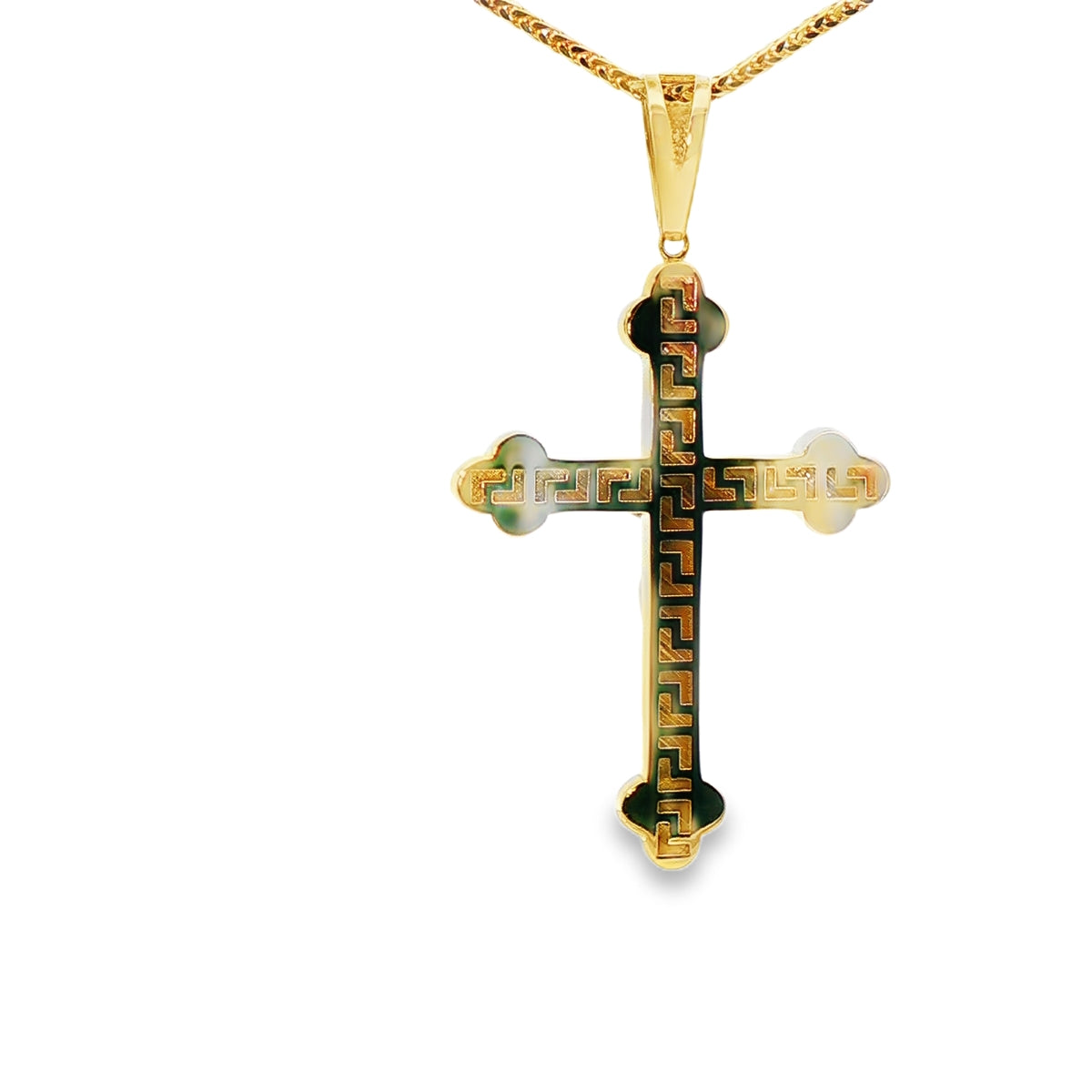 DIJE DE CRUZ EN ORO DE 14K CON FIGURA EN ORO BLANCO