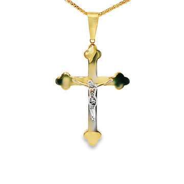 DIJE DE CRUZ EN ORO DE 14K CON FIGURA EN ORO BLANCO