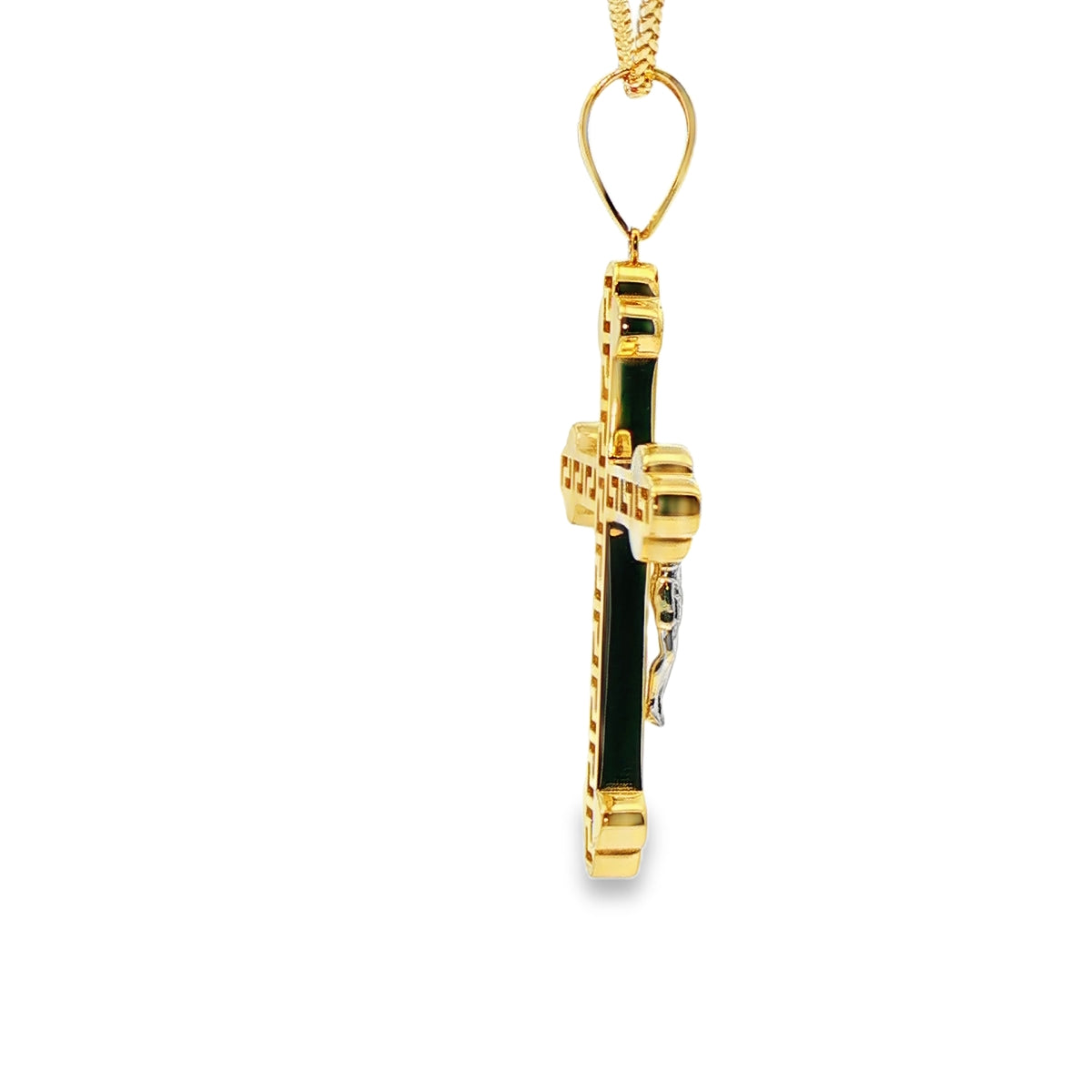 DIJE DE CRUZ EN ORO DE 14K CON FIGURA EN ORO BLANCO