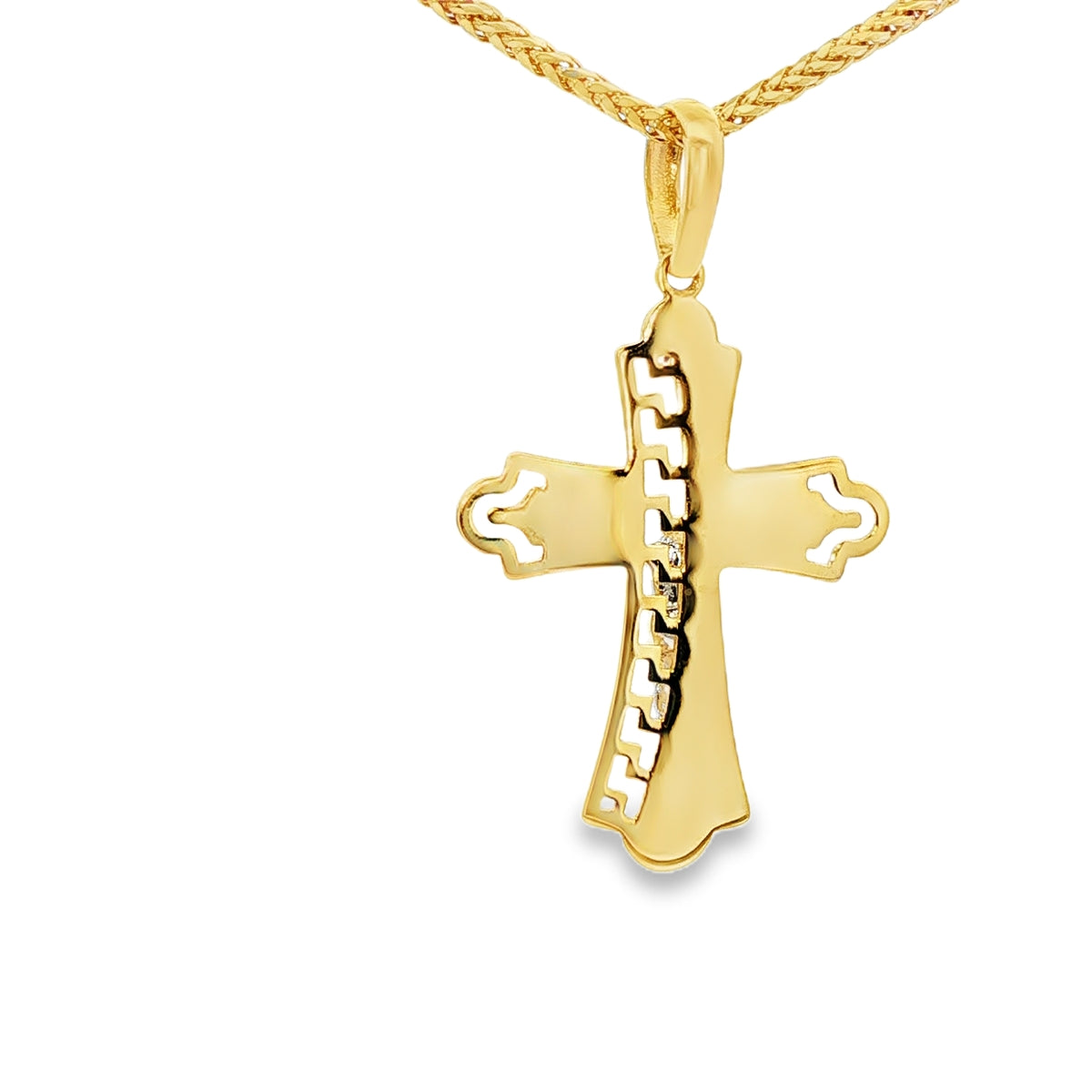 DIJE DE CRUZ EN ORO DE 14K CON FIGURA EN ORO BLANCO