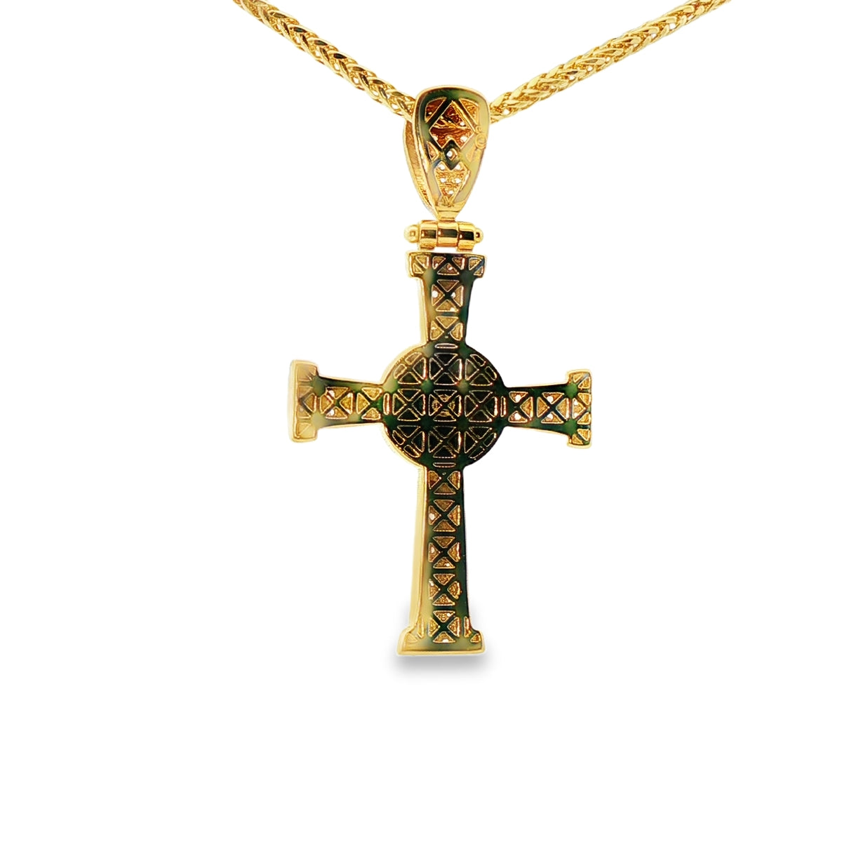 DIJE DE CRUZ EN ORO DE 14K CON FIGURA EN ORO BLANCO