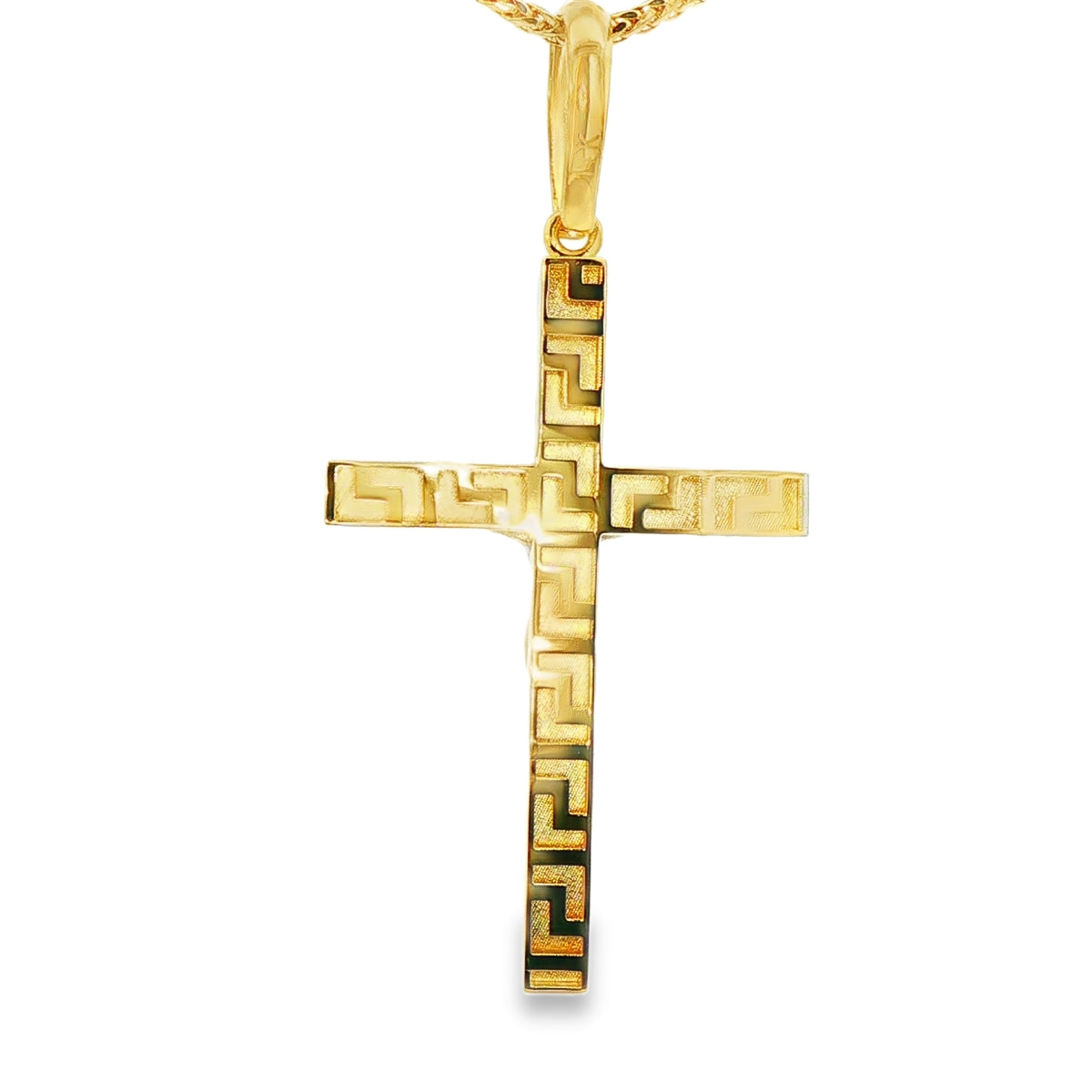 DIJE DE CRUZ EN ORO DE 14K CON FIGURA EN ORO BLANCO