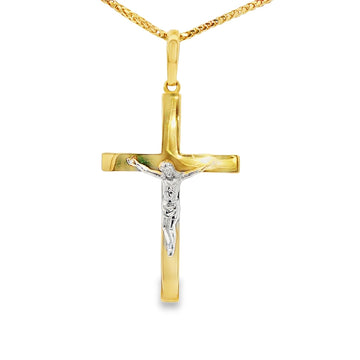 DIJE DE CRUZ EN ORO DE 14K CON FIGURA EN ORO BLANCO