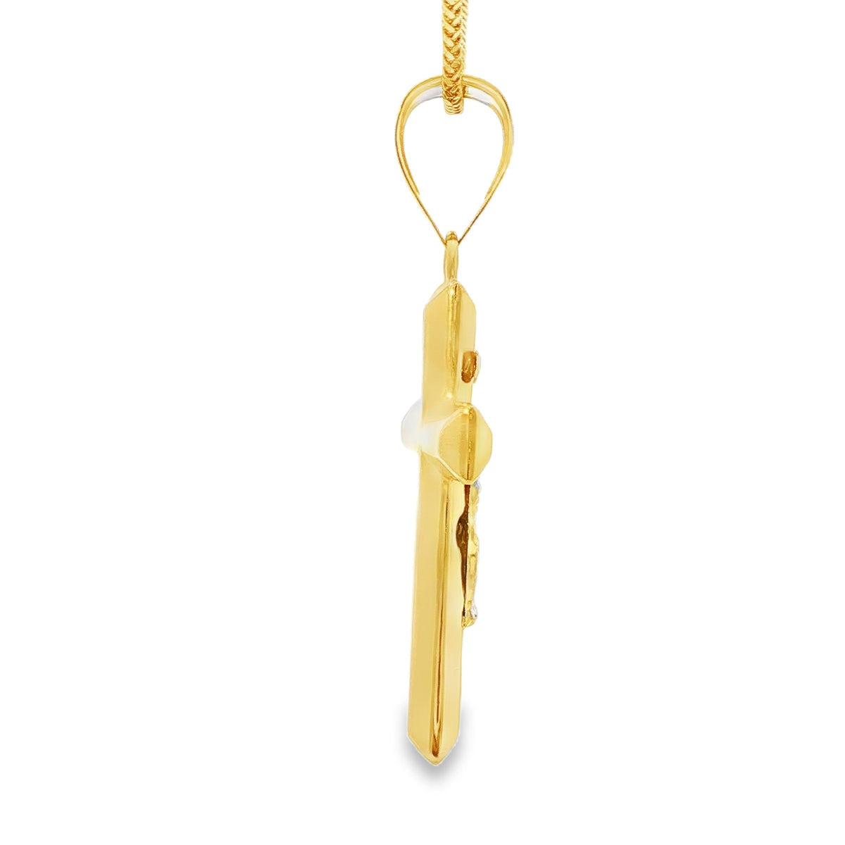 DIJE DE CRUZ EN ORO DE 14K CON FIGURA EN ORO BLANCO
