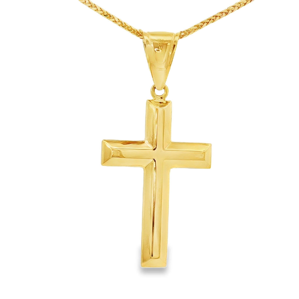 DIJE DE CRUZ EN ORO DE 14K CON FIGURA EN ORO BLANCO