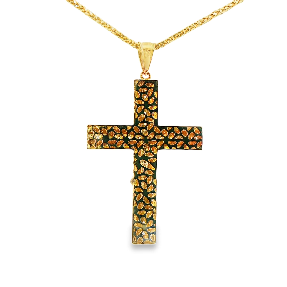 DIJE DE CRUZ EN ORO DE 14K CON FIGURA EN ORO BLANCO