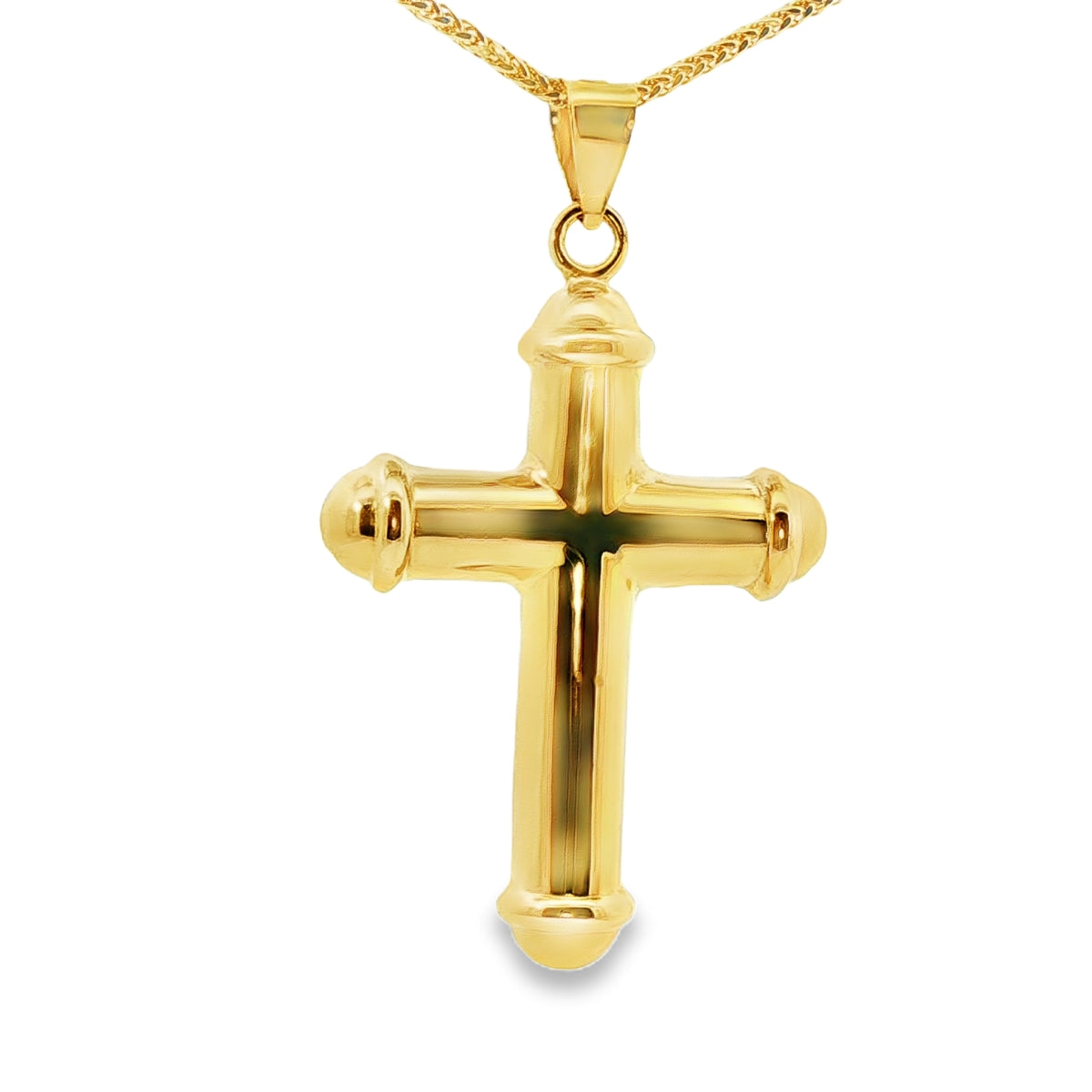 DIJE DE CRUZ EN ORO DE 14K CON FIGURA EN ORO BLANCO