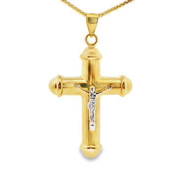 DIJE DE CRUZ EN ORO DE 14K CON FIGURA EN ORO BLANCO