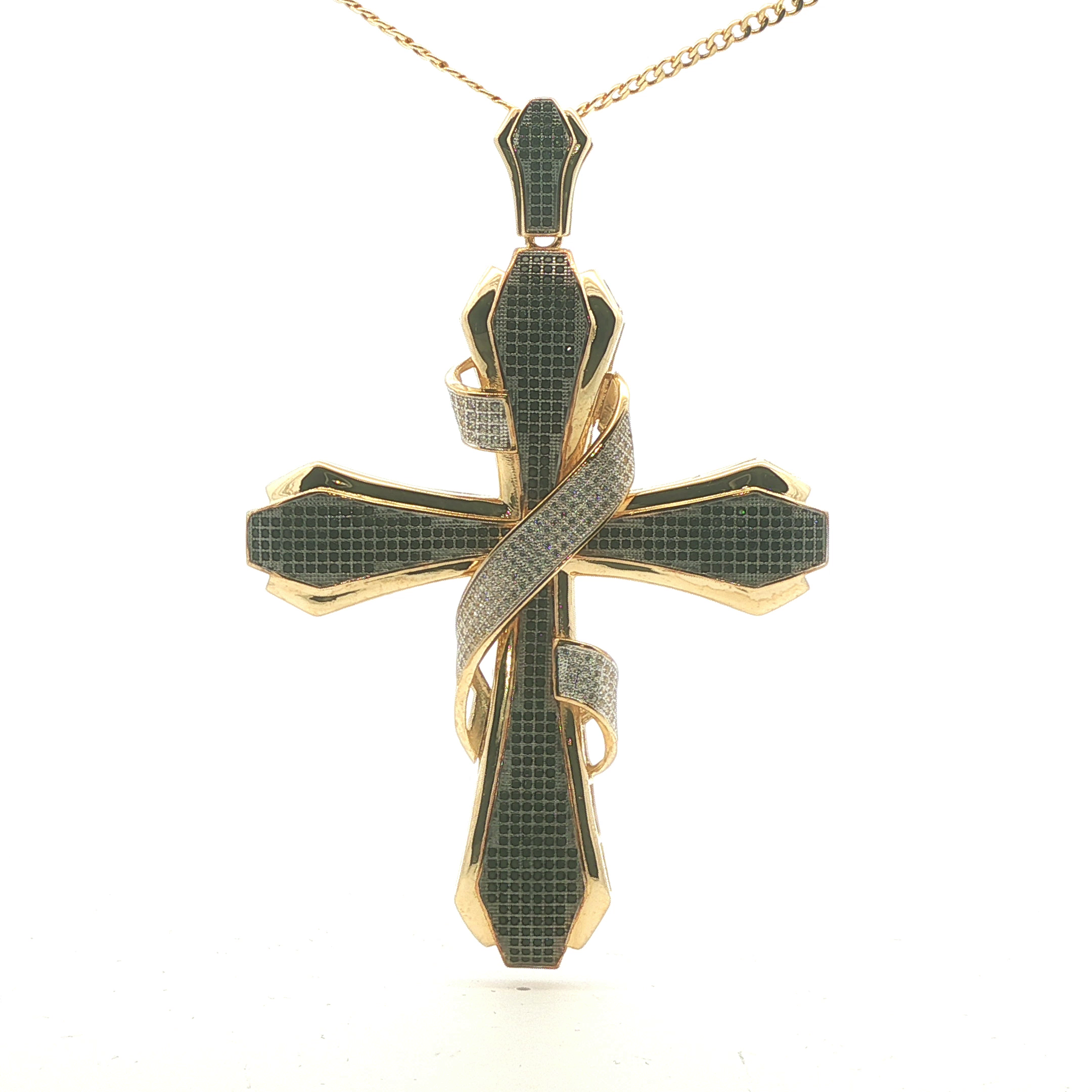 Dije de cruz en oro 10k con zirconia negra