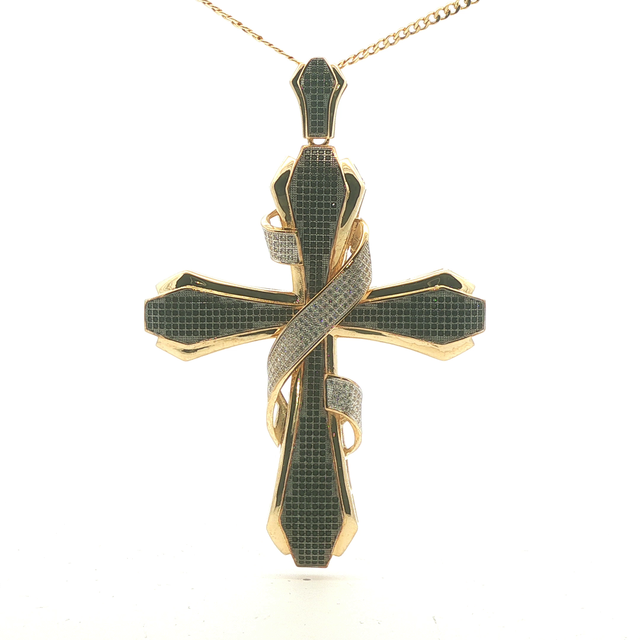 Dije de cruz en oro 10k con zirconia negra