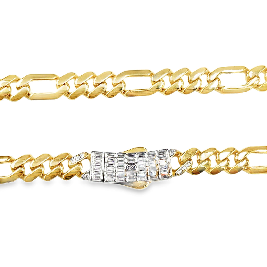 Cadena Fina en Oro 14K con Broche Decorado en Zirconia Blanca