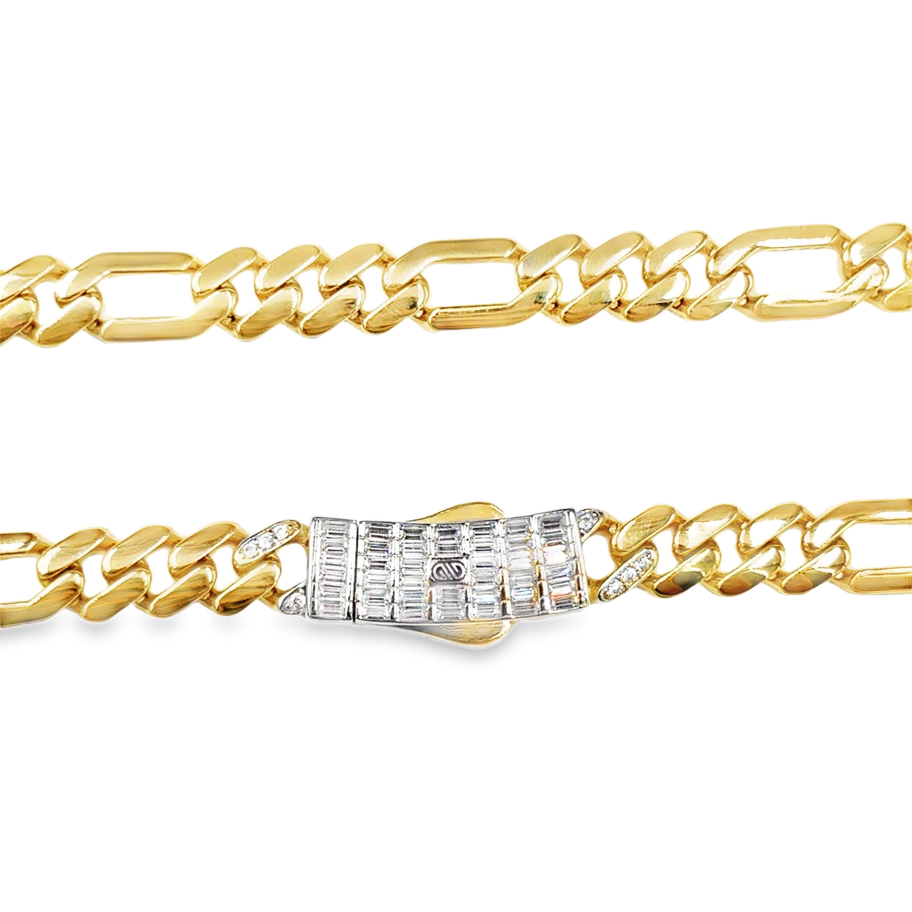 Cadena Fina en Oro 14K con Broche Decorado en Zirconia Blanca