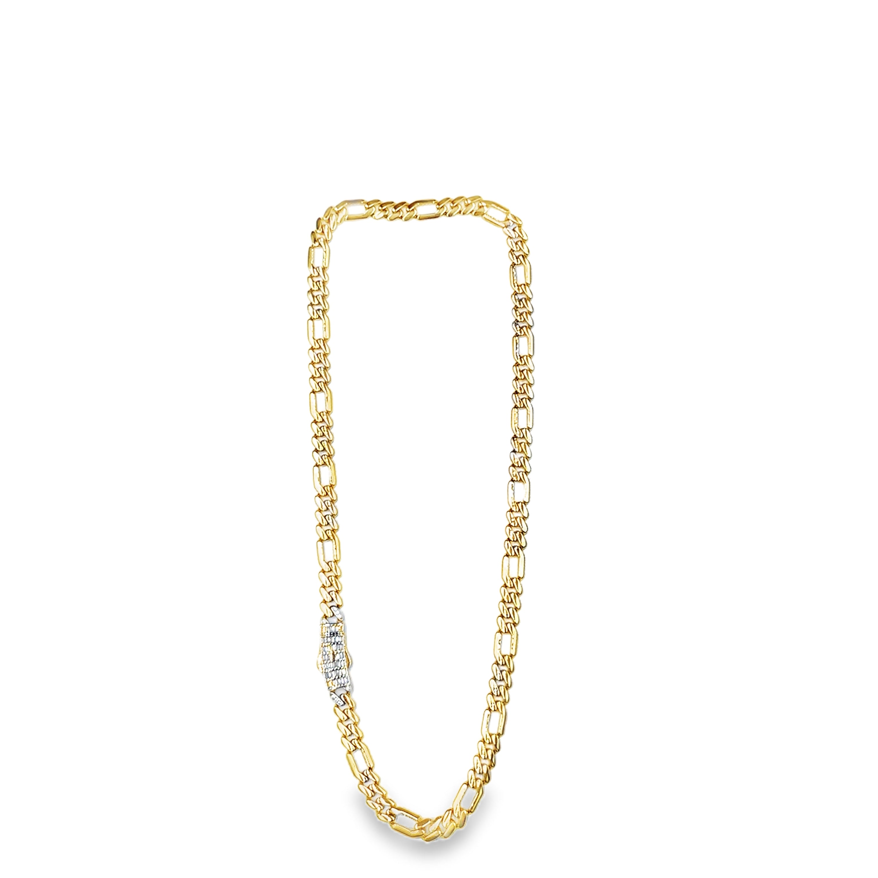 Cadena Fina en Oro 14K con Broche Decorado en Zirconia Blanca