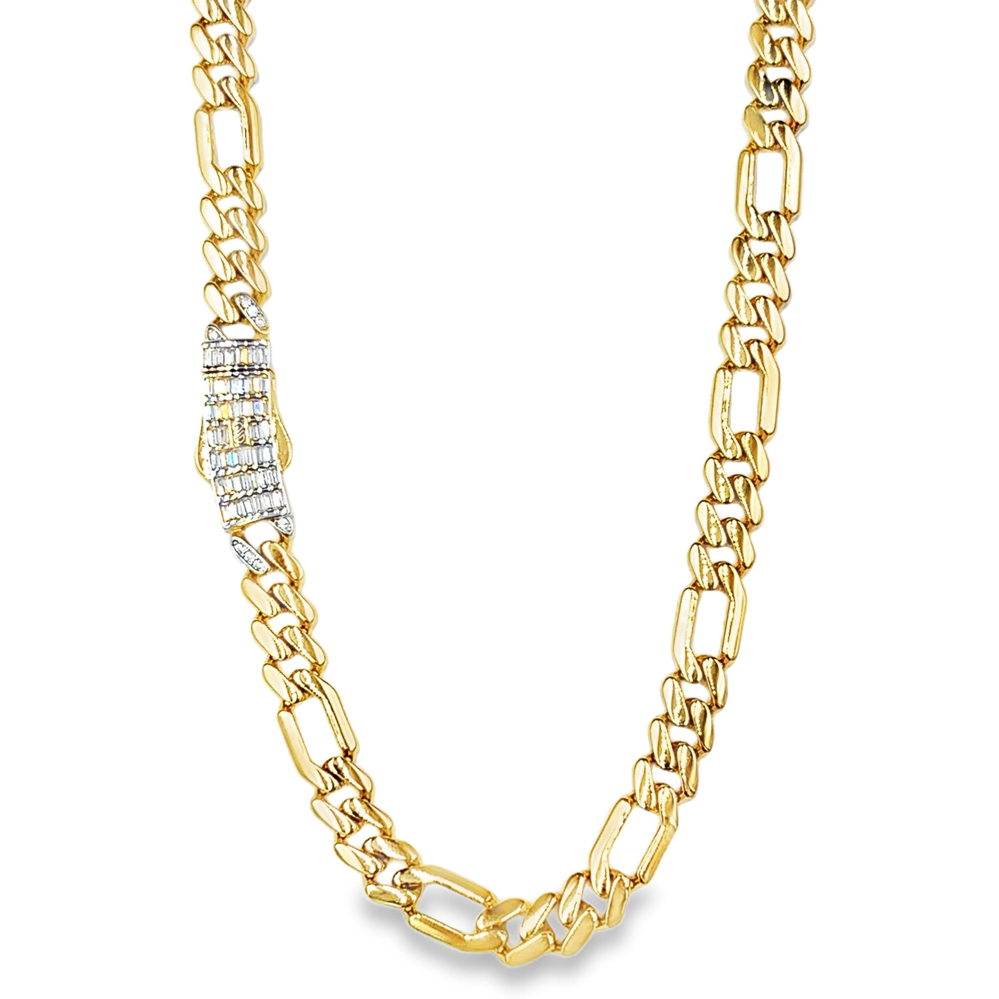 Cadena Fina en Oro 14K con Broche Decorado en Zirconia Blanca