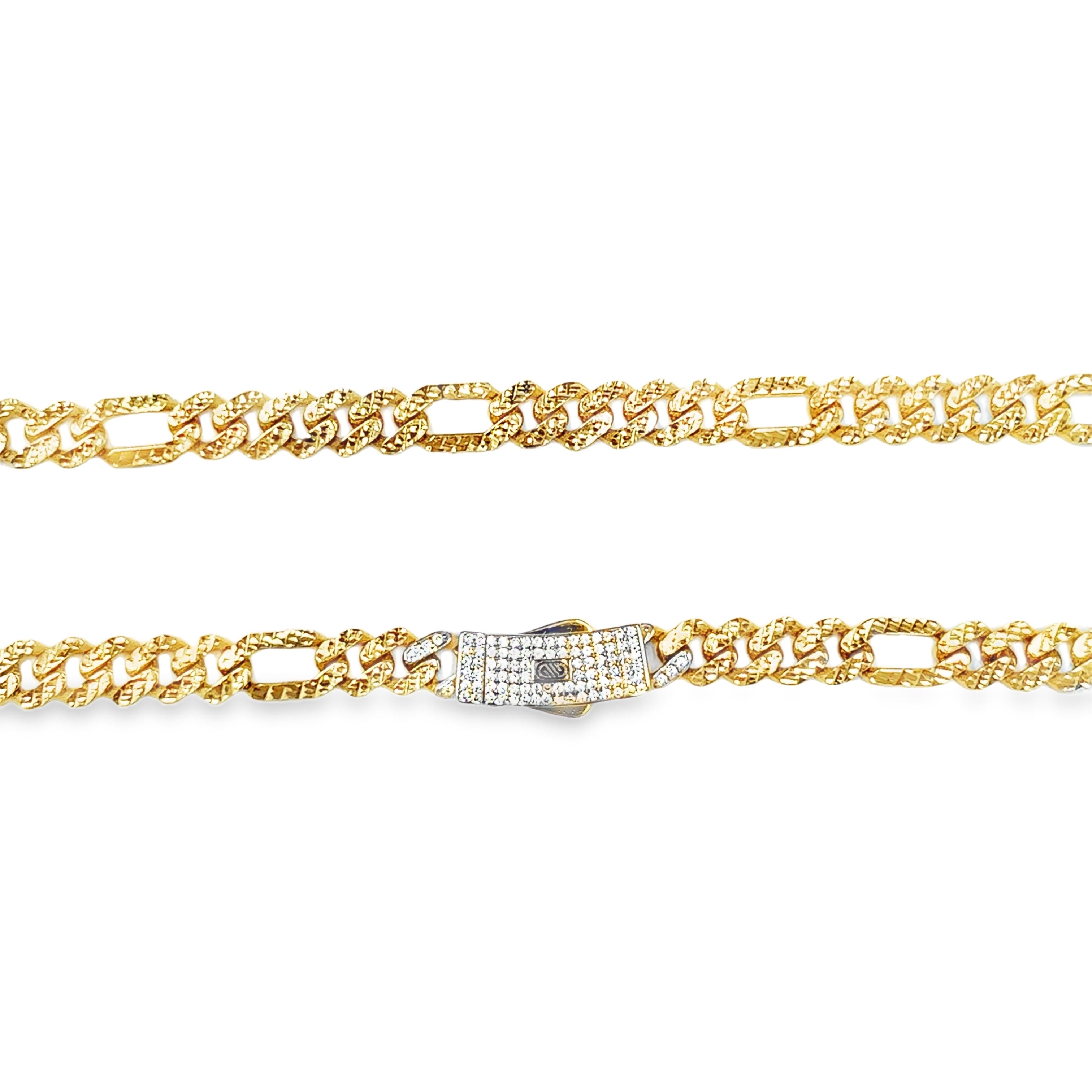 Cadena Fina en Oro 14K con Broche Decorado en Zirconia Blanca