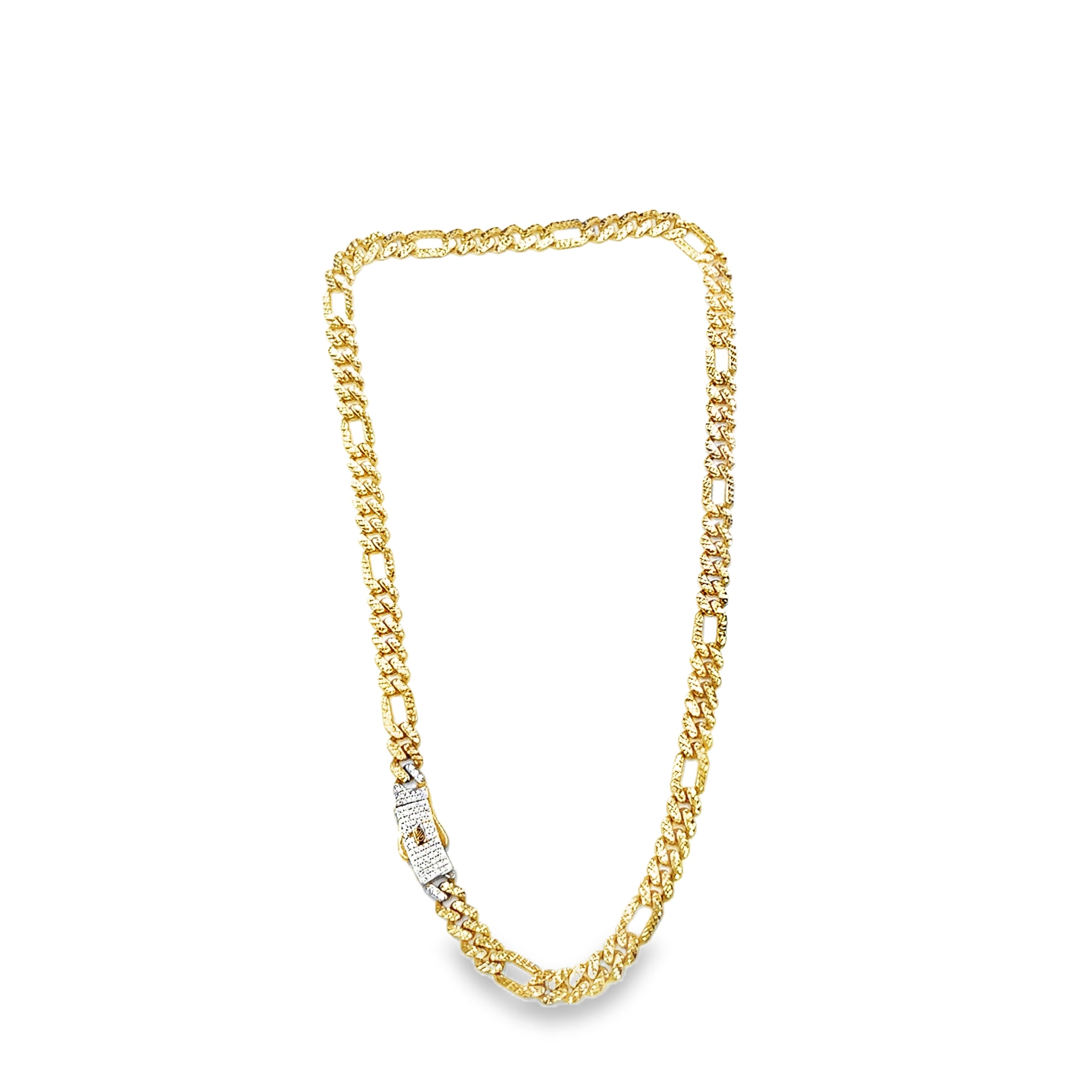 Cadena Fina en Oro 14K con Broche Decorado en Zirconia Blanca