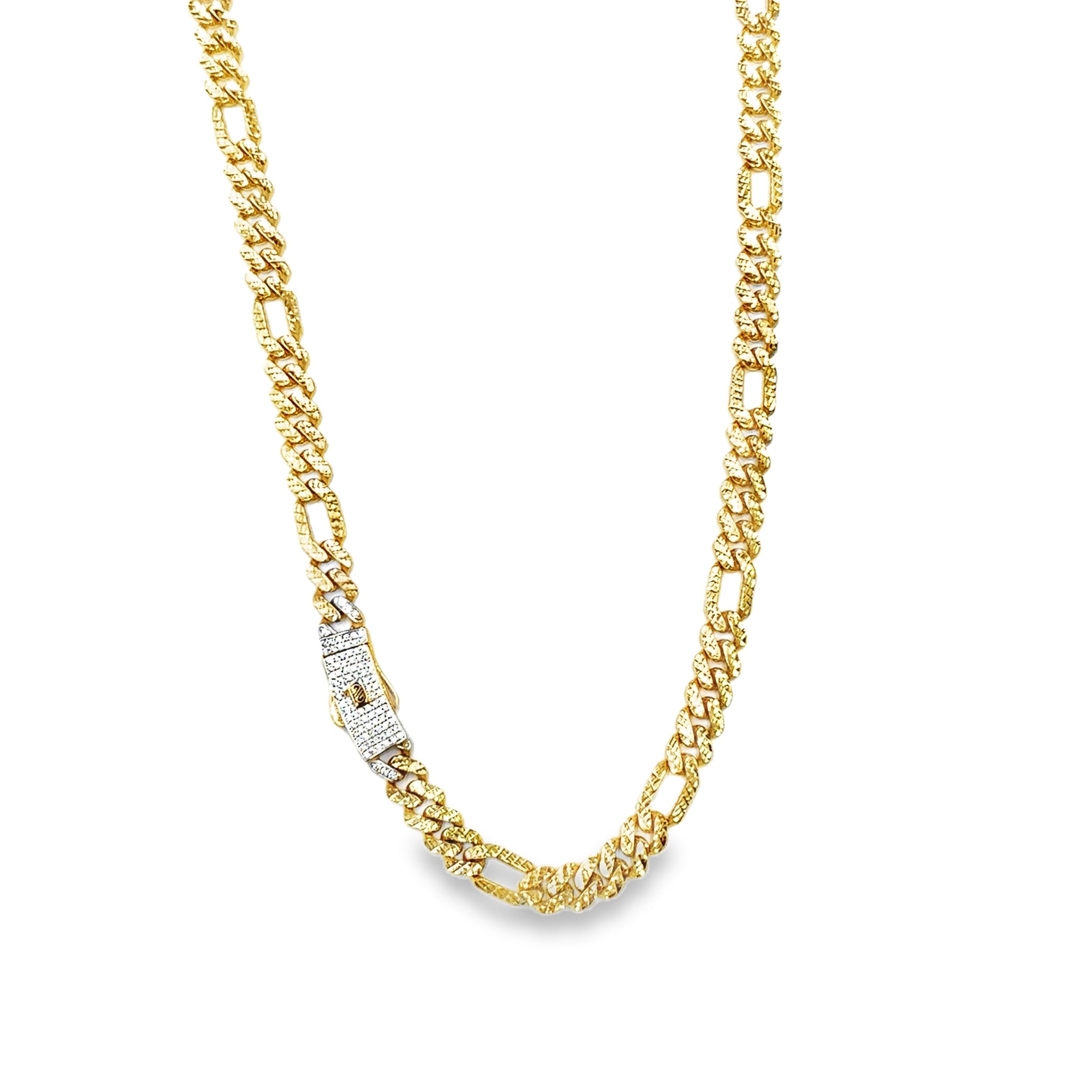 Cadena Fina en Oro 14K con Broche Decorado en Zirconia Blanca