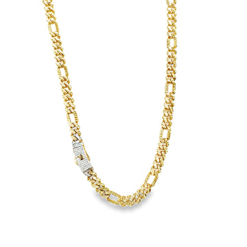 Cadena Fina en Oro 14K con Broche Decorado en Zirconia Blanca