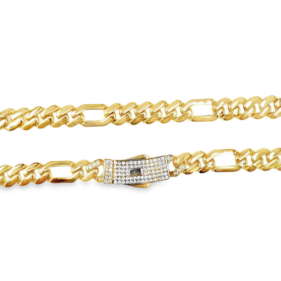 Cadena Moderna en Oro 14K con Broche Zirconia Blanca