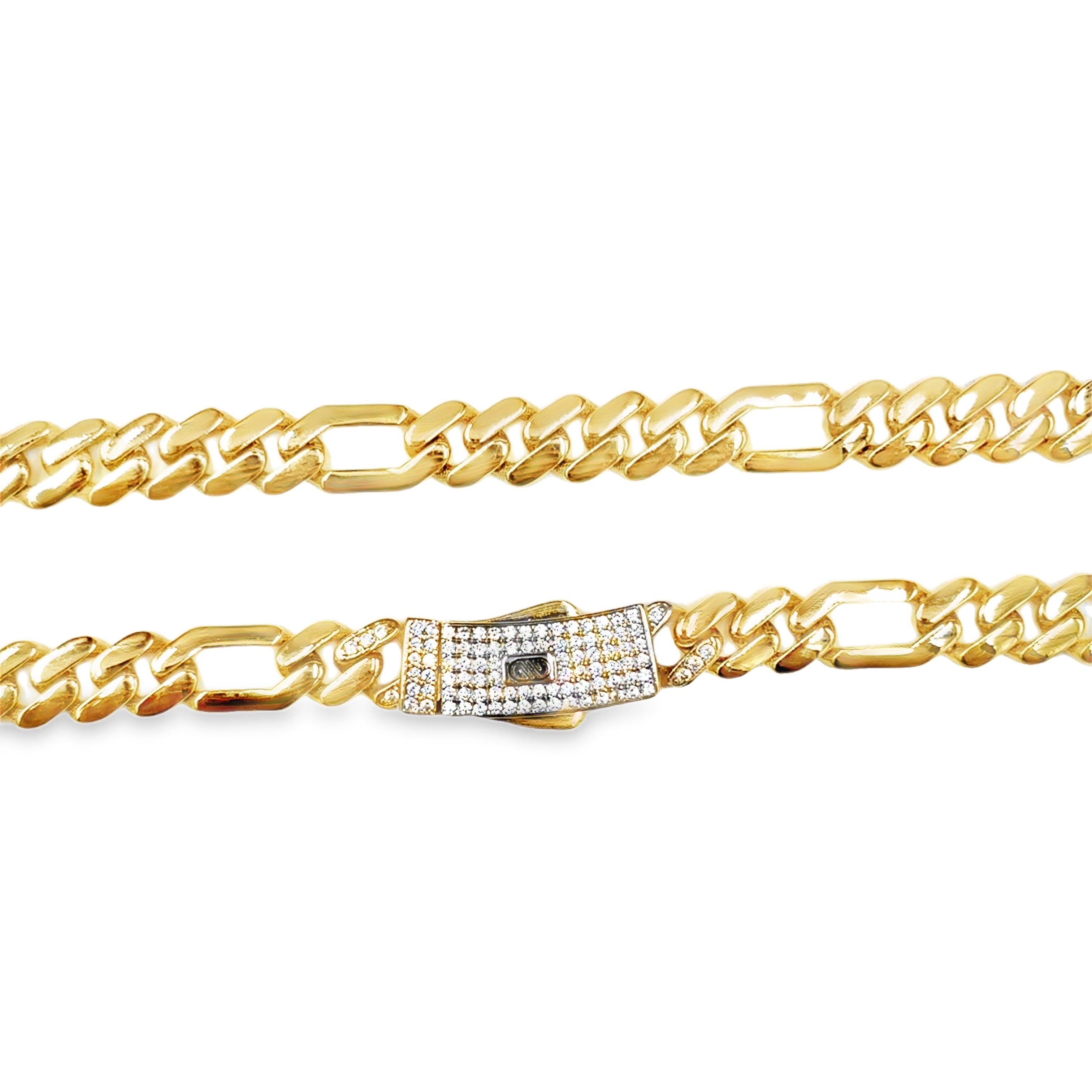 Cadena Moderna en Oro 14K con Broche Zirconia Blanca