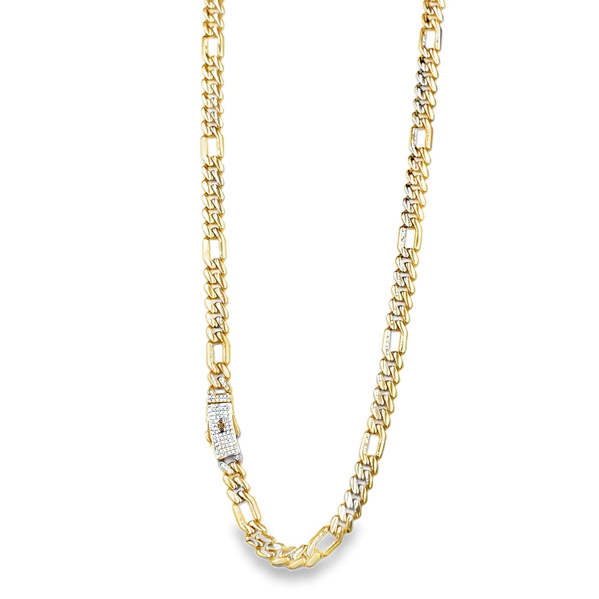 Cadena Moderna en Oro 14K con Broche Zirconia Blanca