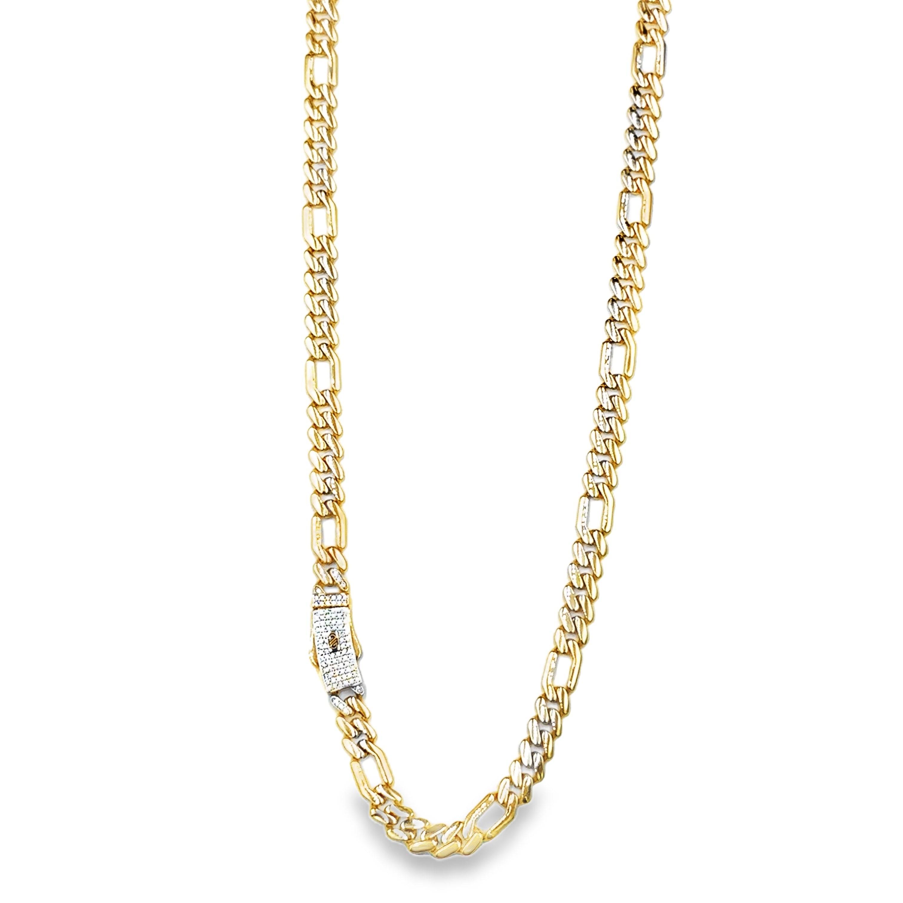 Cadena Moderna en Oro 14K con Broche Zirconia Blanca