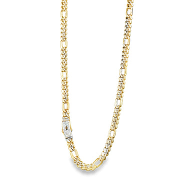 Cadena Moderna en Oro 14K con Broche Zirconia Blanca