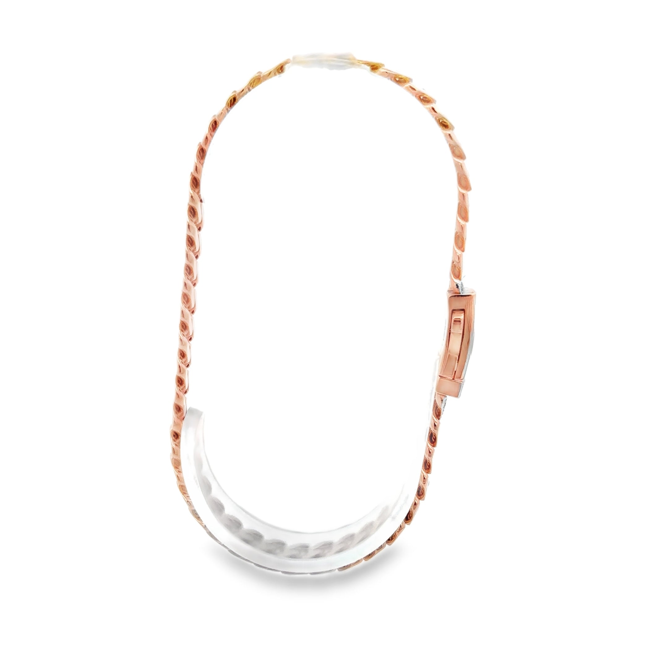 Pulsera Moderna de Oro rosa 14K con Broche en Zirconia Blanca