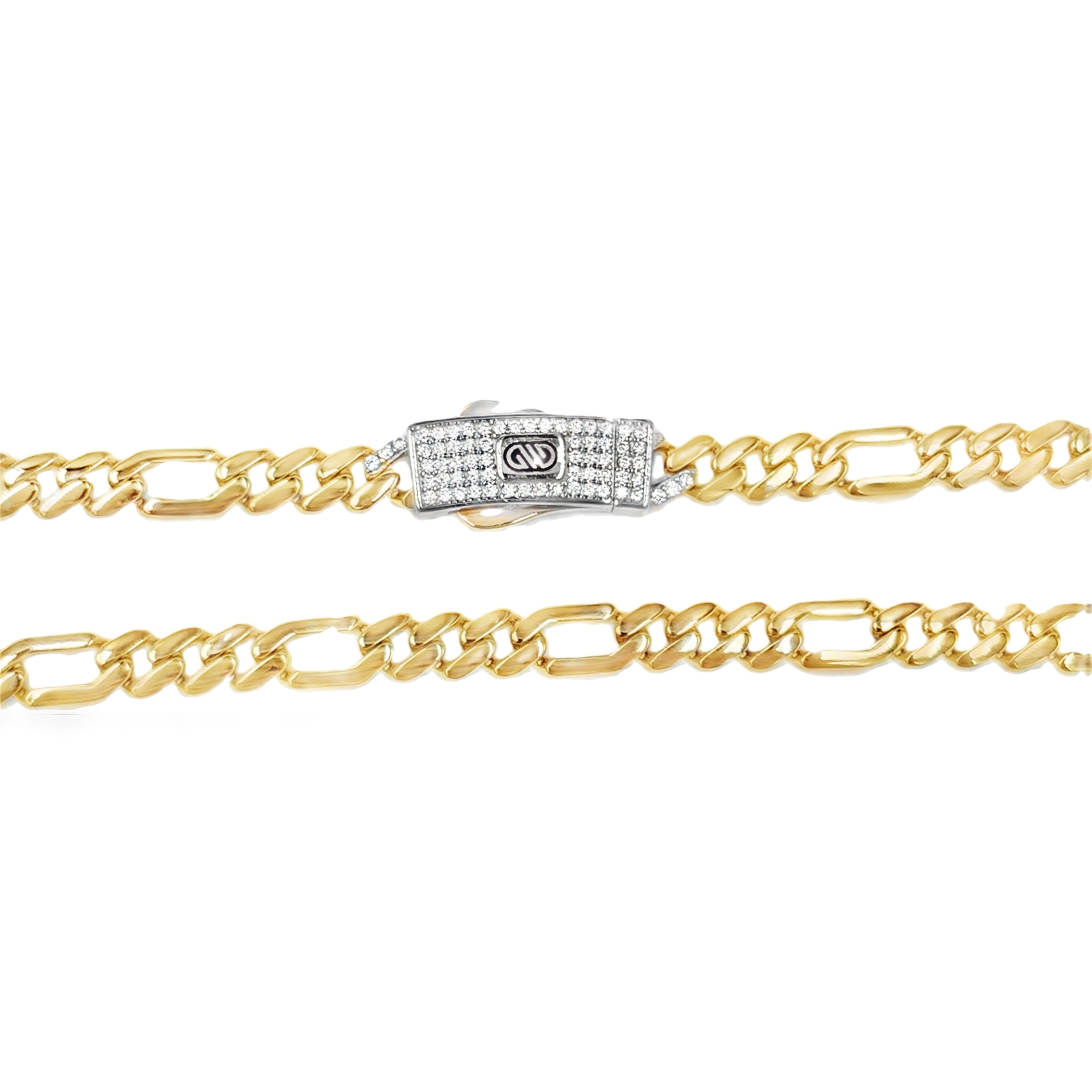 Cadena de Oro Amarillo 14K con Broche de Zirconia Blanca