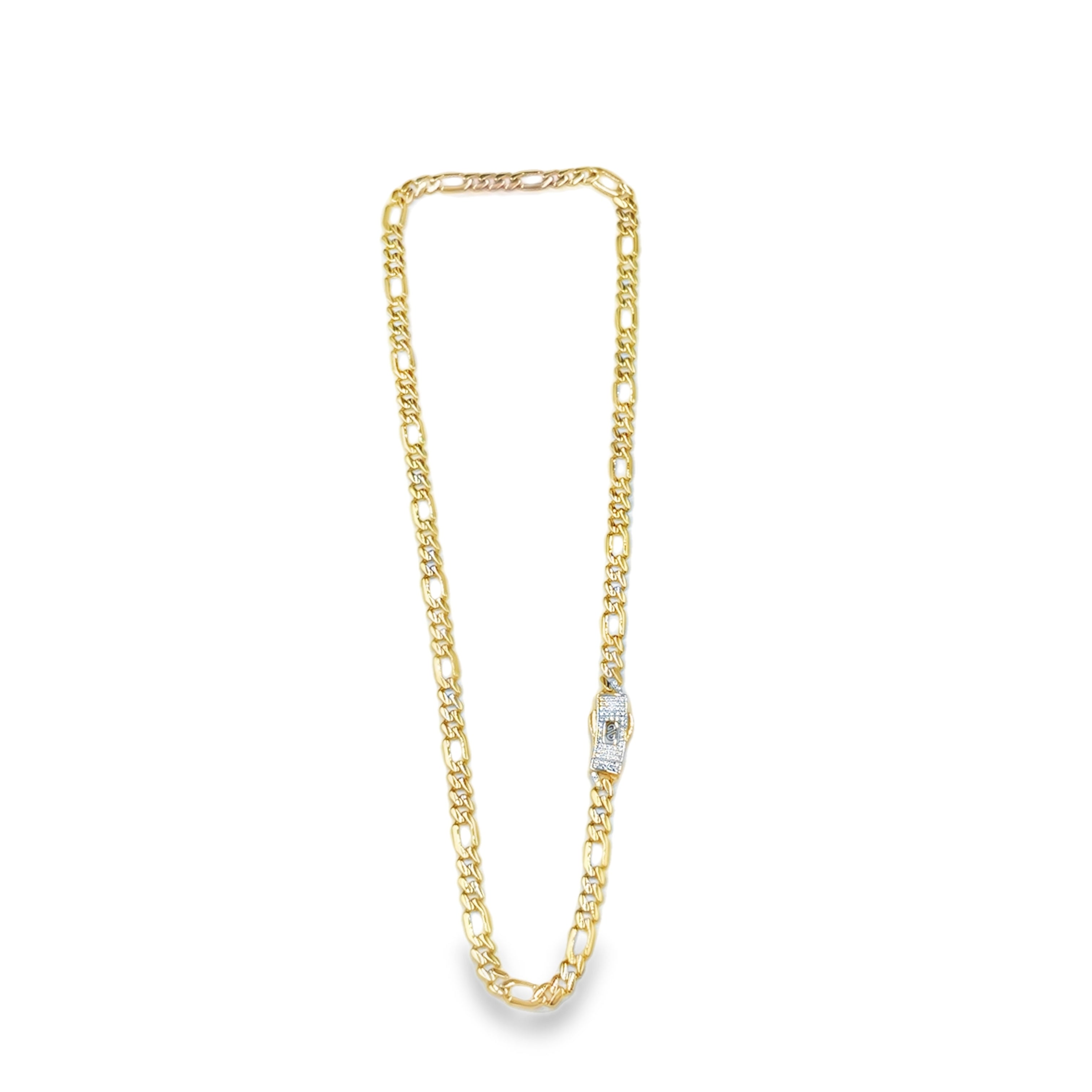 Cadena de Oro Amarillo 14K con Broche de Zirconia Blanca