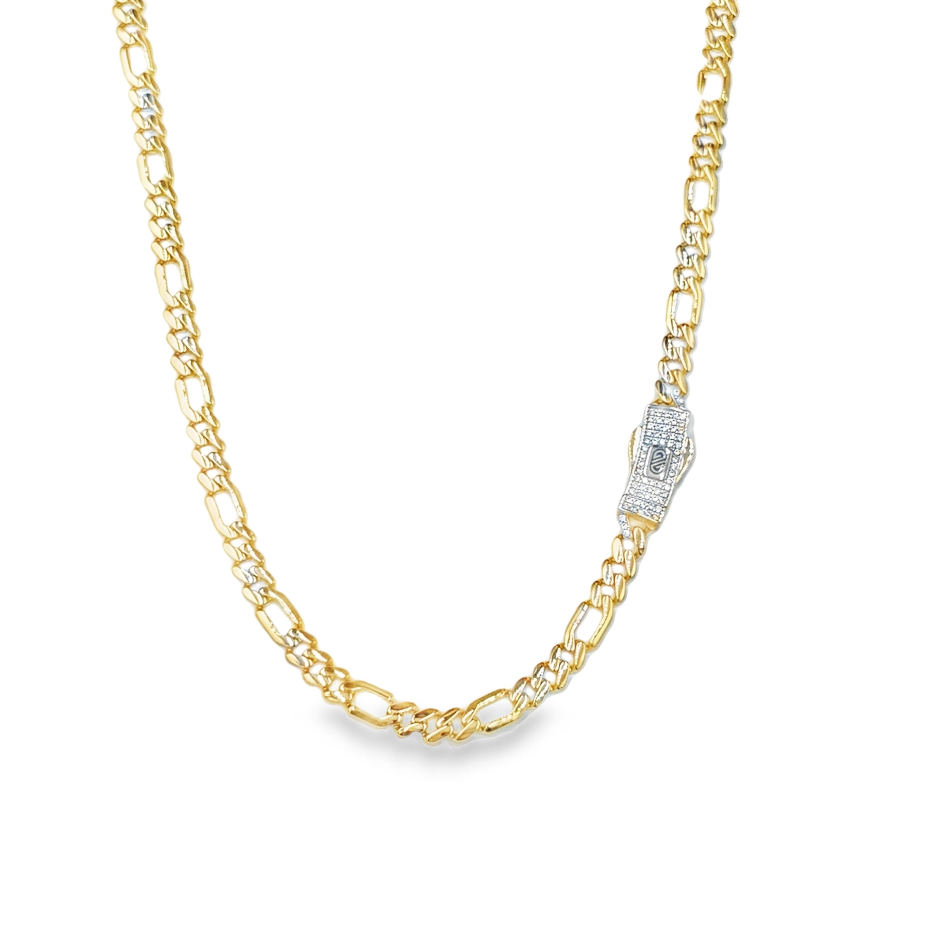 Cadena de Oro Amarillo 14K con Broche de Zirconia Blanca